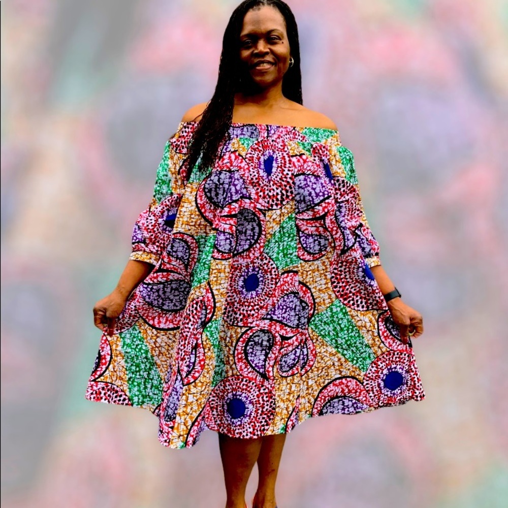 OFF SHOULDER ANKARA DRESS